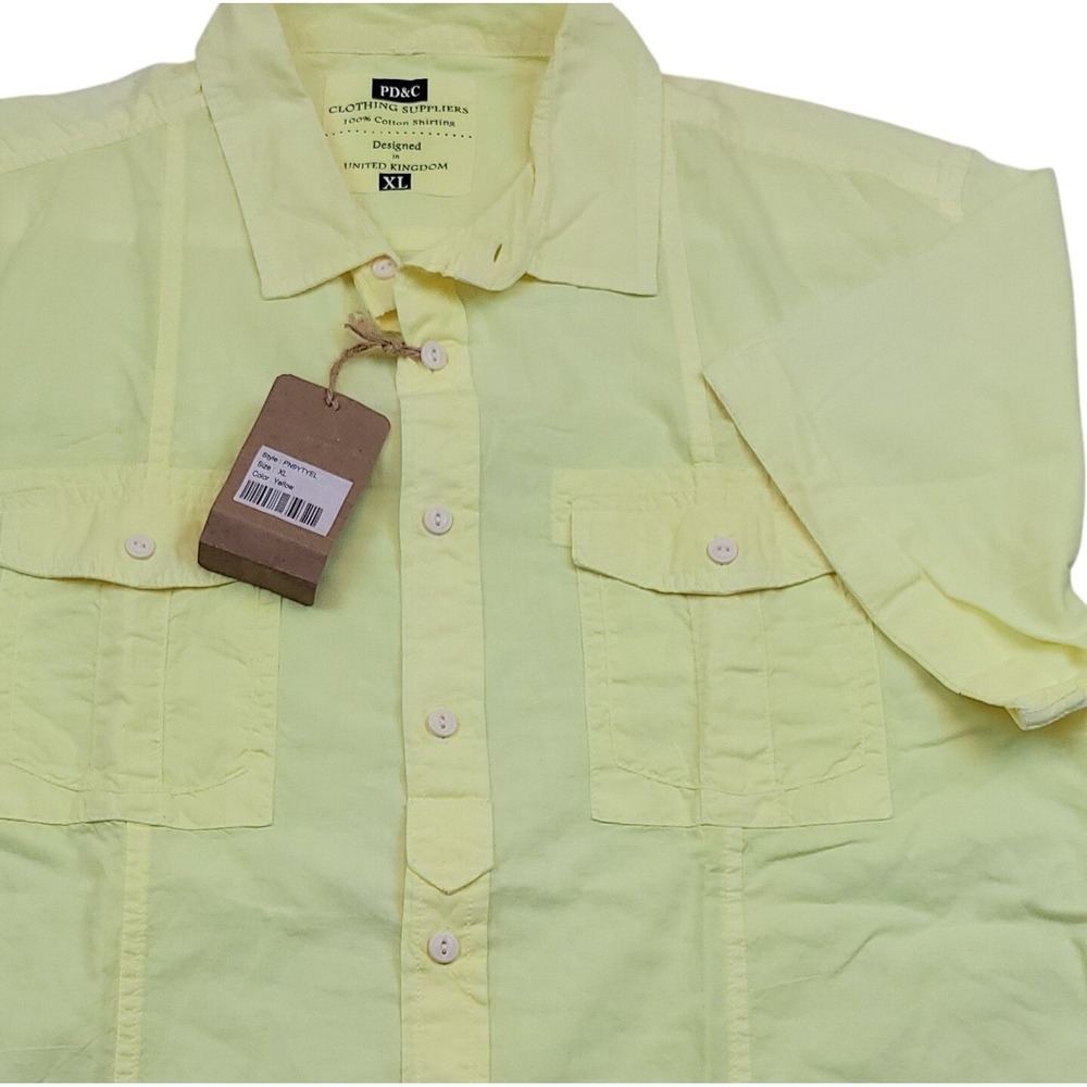 Mens PD&C XL Yellow S/S Beach Resort Shirt Button-Up Cotton‎ NWT Lightweight